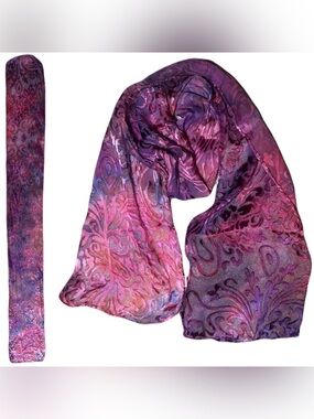 Hand Dyed Silk Scarf with Art Nouveau Pattern